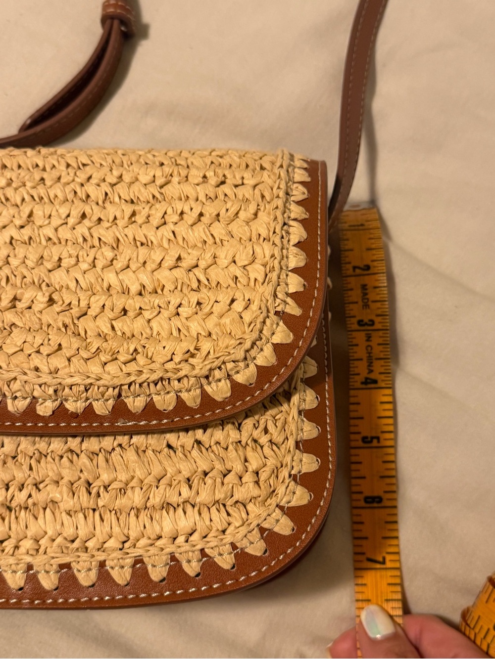 MNG - Mango Woven Straw Crossbody Bag with Brown Leather Details - Picture 9 of 14
